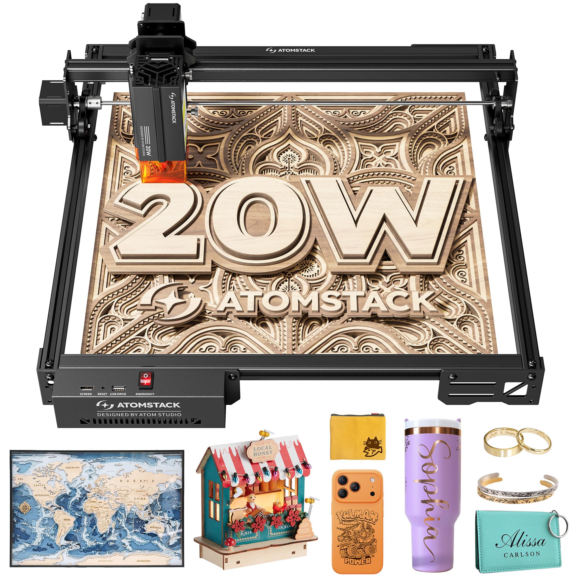ATOMSTACK SWIFT A20 PRO V2 20W Incisore Laser Area di Incisione: 410 × 380 mm Taglierina Laser Ad Alta Precisione Per Regali Personalizzati Legno Metallo Acrilico Pelle (SWIFT A20 PRO V2 20W Nero)
