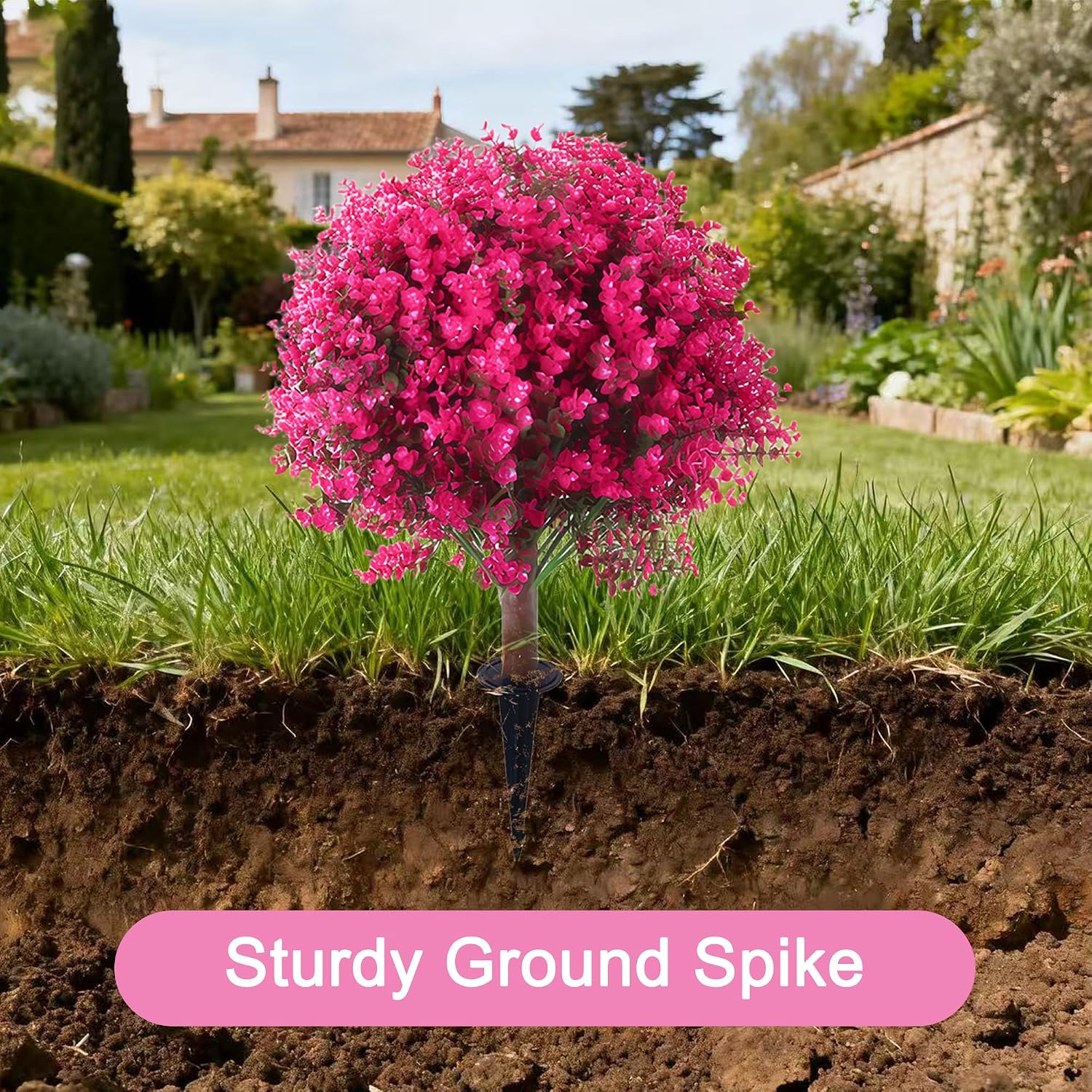 Set of 2 Artificial Boxwood Topiary Ball Trees, 23.6" Fake Tree with Ground Spike, UV Resistant Artificial Bushes, Fake Plants for Porch, Outdoors, Indoor, Garden and Patio (Pink)