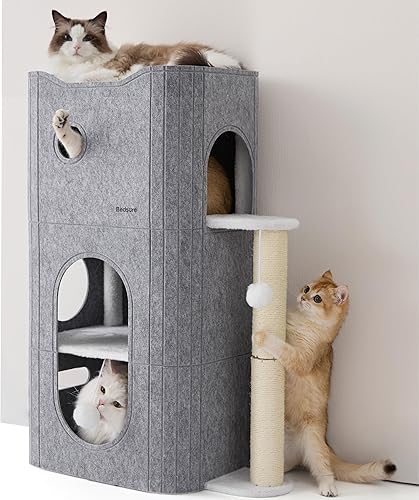 Miniatura 155 de Bedsure Casa para gatos de 2 pisos, condominios para gatos de interior con almohadilla para rascar y colgar bolas esponjosas, muebles pequeños