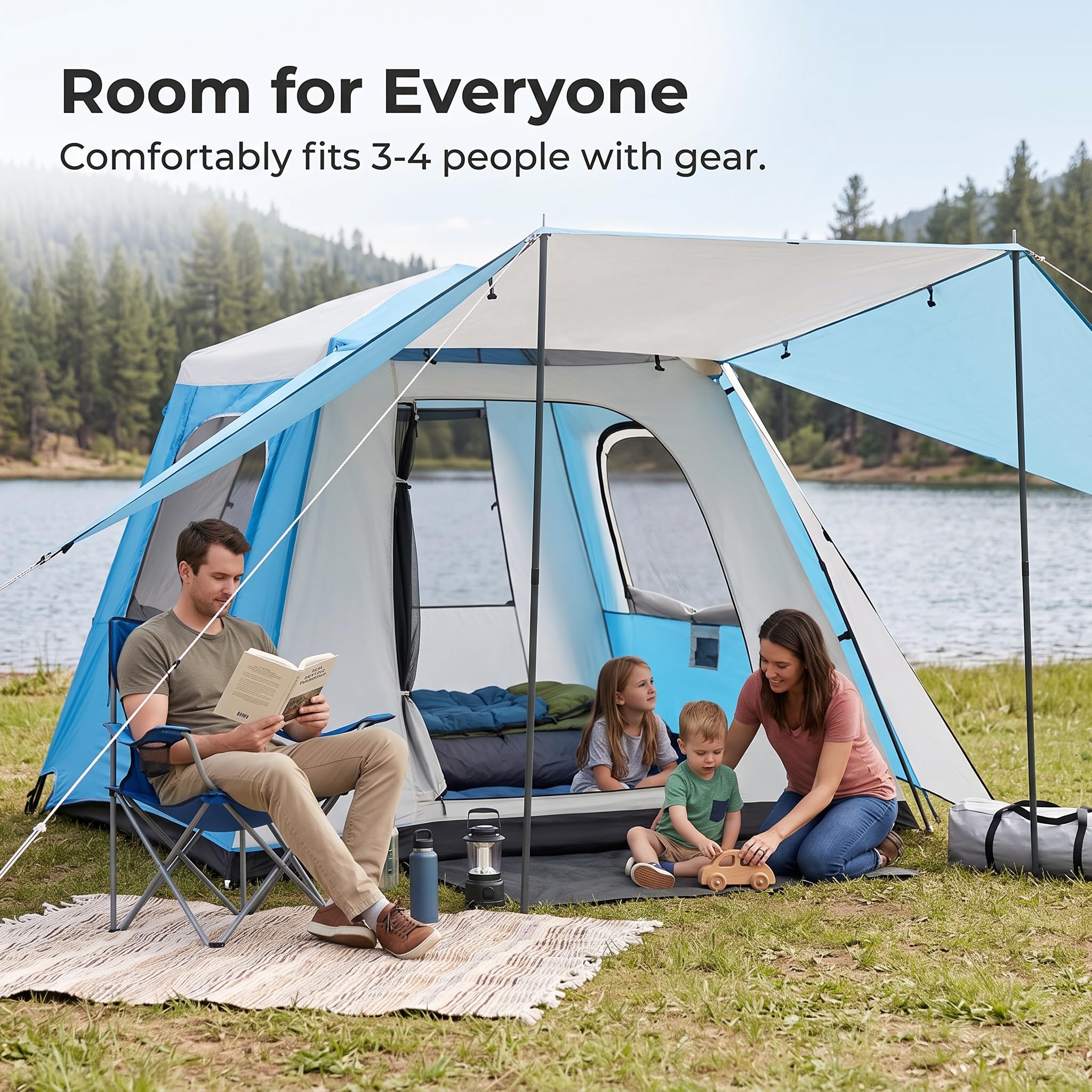 Zelt 4 Personen – Automatisches Wurfzelt Wasserdicht für Camping & Familie