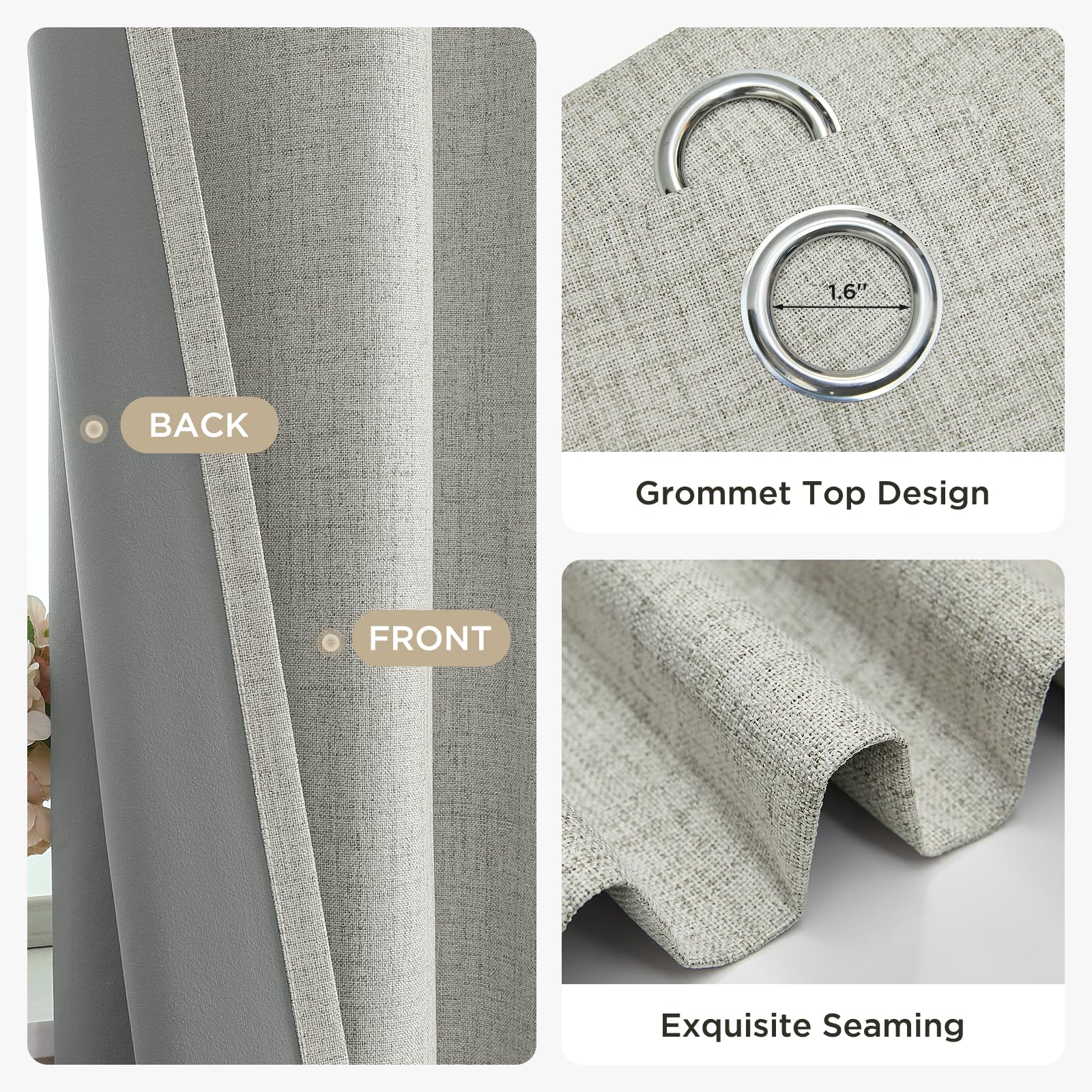 Joydeco, Set di 2 tende oscuranti da 213 cm di lunghezza, in tela grezza biancastra termicamente isolata, con occhielli, tende strutturate per camera da letto e soggiorno