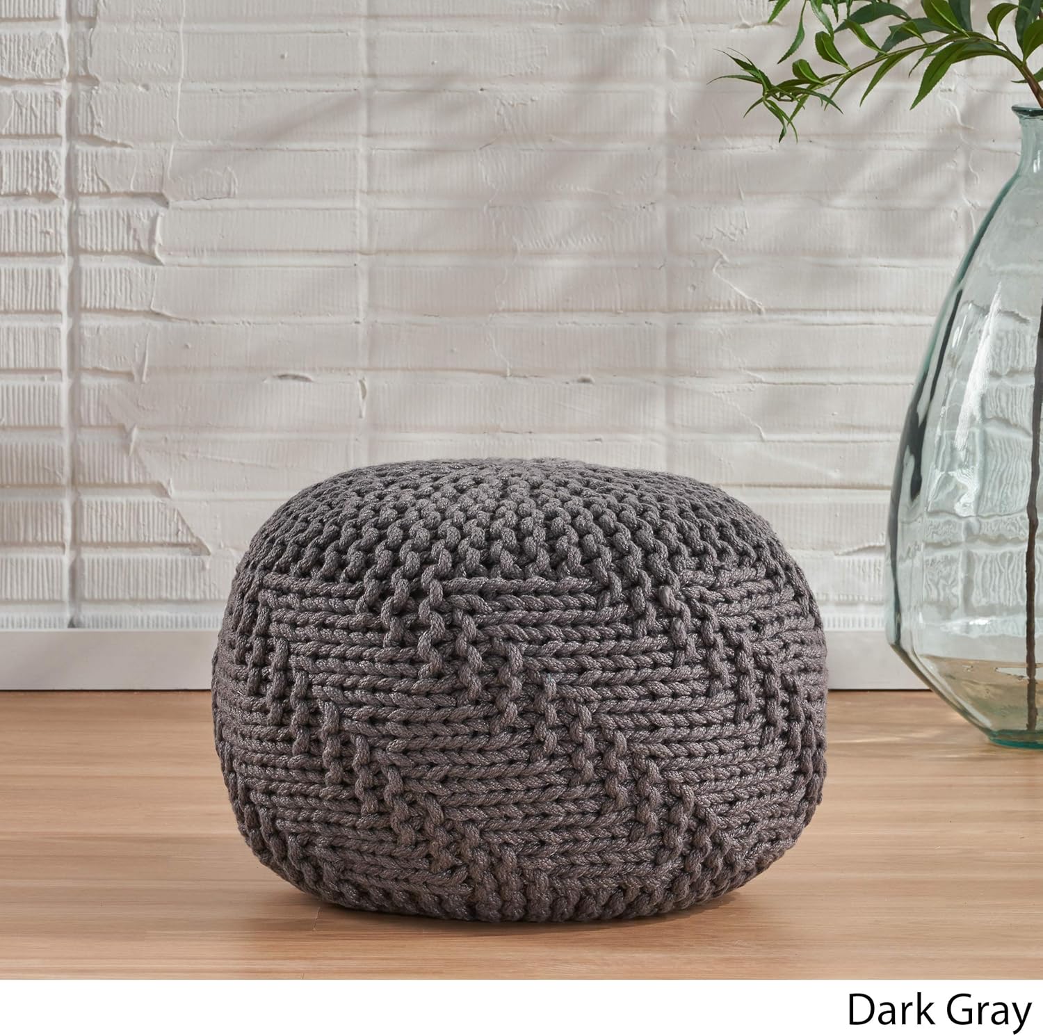 Christopher Knight Home Hazel Indoor / Outdoor Fabric Weave Pouf, Dark Grey Small