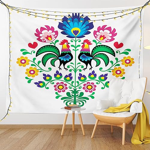 Miniatura 9 de Lunarable Tapiz Gallus, patrón pulido con gallos para jardín, feliz moda, celebración, primavera, eslava, Polonia, decoración para colgar en la