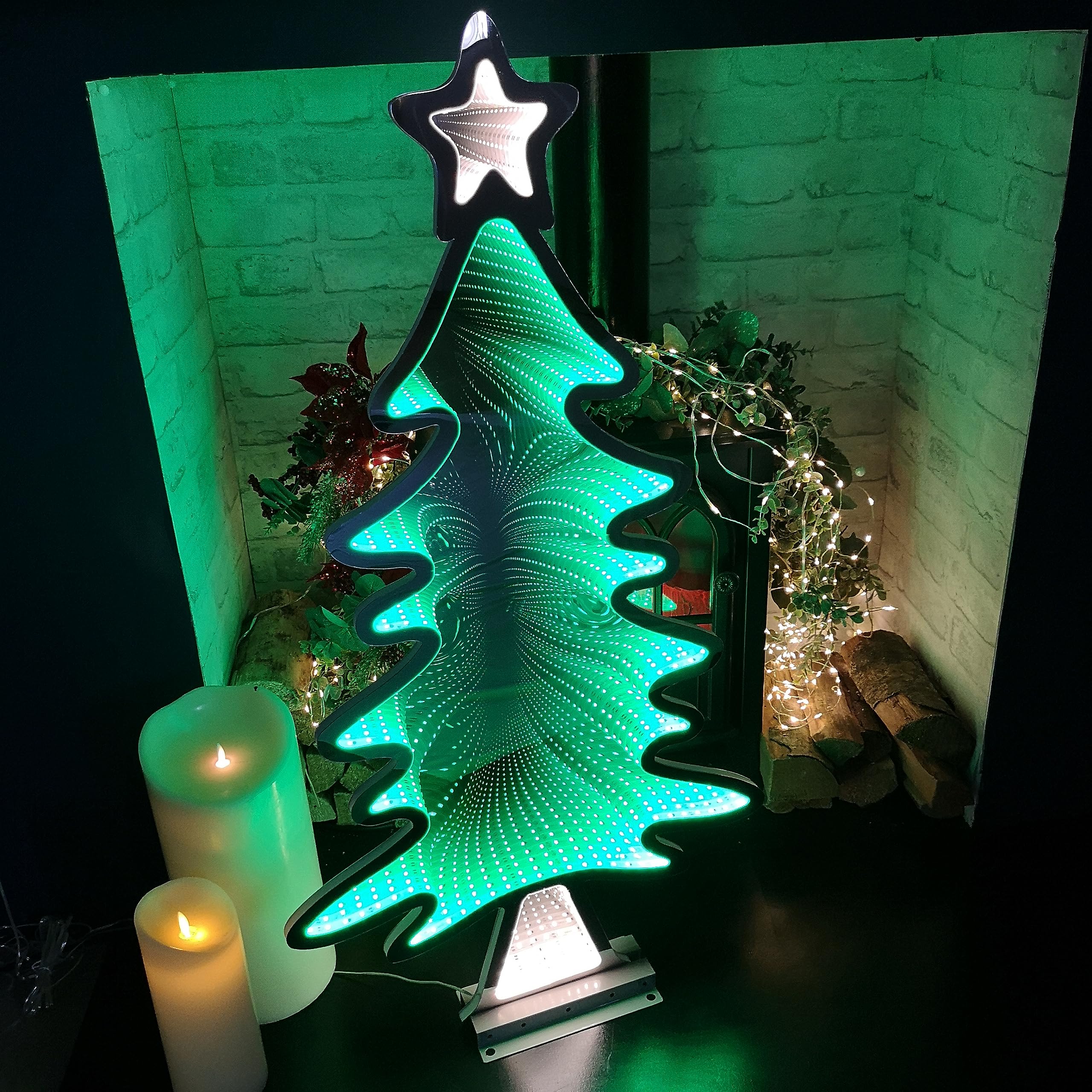 Green 95Cm Standing Led Infinity Christmas Tree Decoration With Metal Base