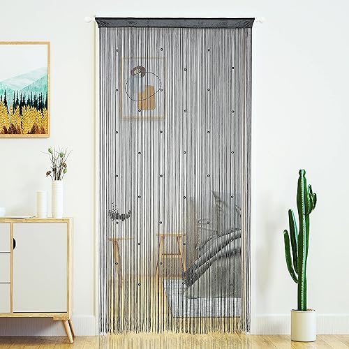 YaoYue Beaded Curtain Door String Curtains for Doorway Tassels Beads Hanging Fringe Hippie Room Divider Window Hallway Entrance Wall Closet Bedroom Privacy Decor (39×110in/100×280cm, Grey)