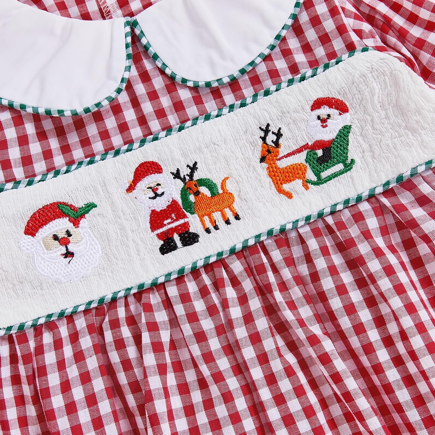 Toddler Little Girl Christmas Outfit Santa Smocked Long Sleeve Plaid Dress Christmas Princess Dresses - Image 5