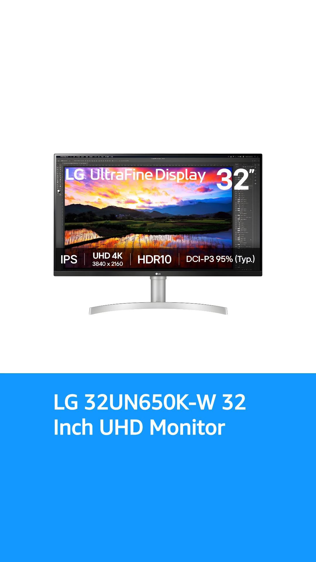 LG UHD IPS Monitor 32” UHD (3840 x 2160) Display, DCI-P3 95% Color