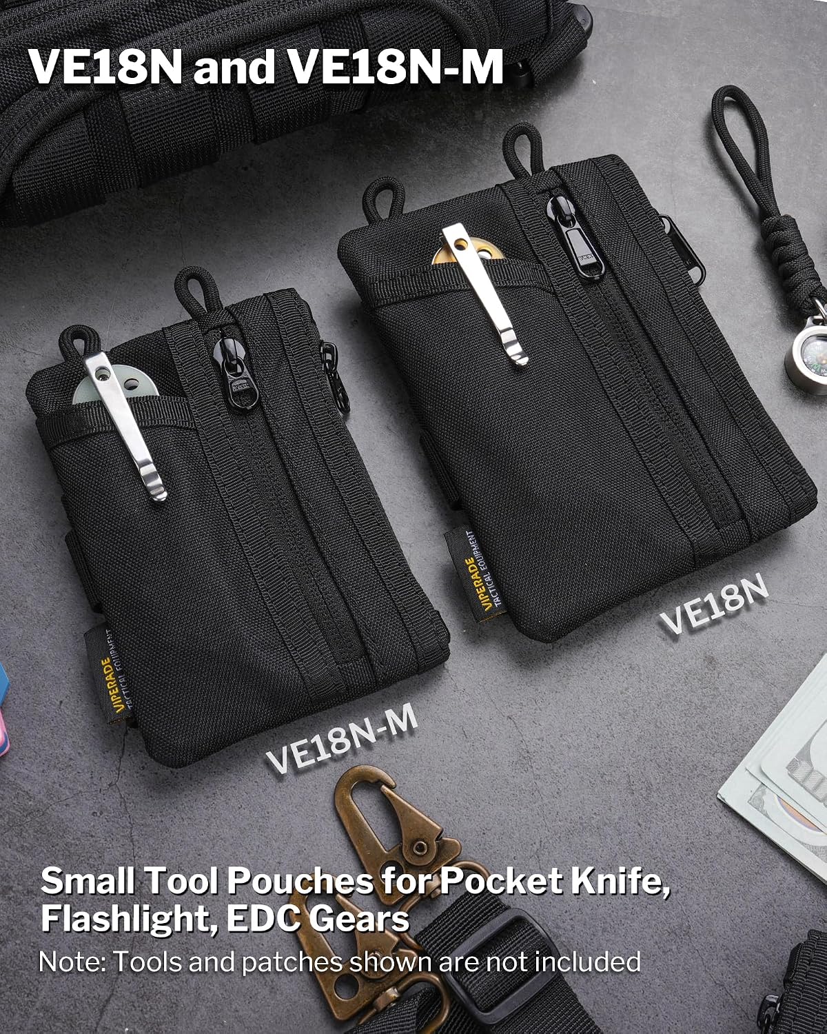 VIPERADE VE18N-M EDC Pouch, Pocket Wallet with 3 EDC Slots+2 Zipper Pockets, 1 Large Pocket for Notebook or Cellphone, Slim EDC Pocket Organizer for Men (Black)