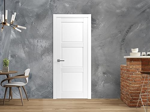 Miniatura 2 de Puerta francesa maciza de 32 x 80 pulgadas  Lucia 2661 blanco mate  manija de marco de panel regular individual  Puertas resistentes para baño y