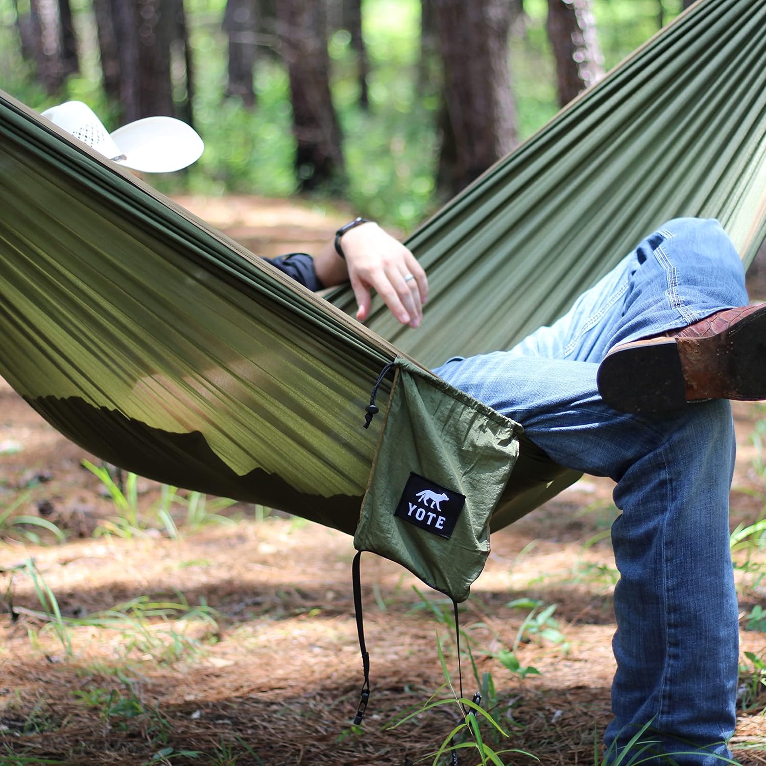 YOTE Outfitters Double Camping Hammock | with Tree Straps | Compression Stuff Sack | USA Based Company (Army Green)