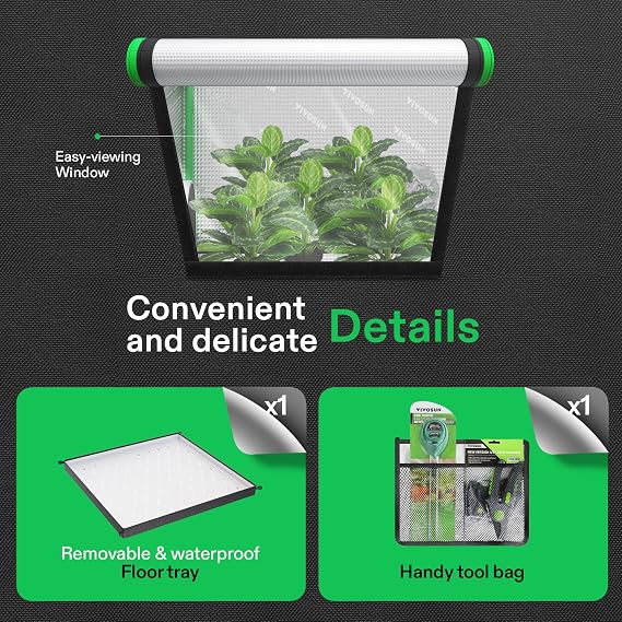 VIVOSUN D325 2-in-1 3x2 Grow Tent, 36x24x53 High Reflective Mylar with Multi-Chamber and Floor Tray for Hydroponic Indoor Plant