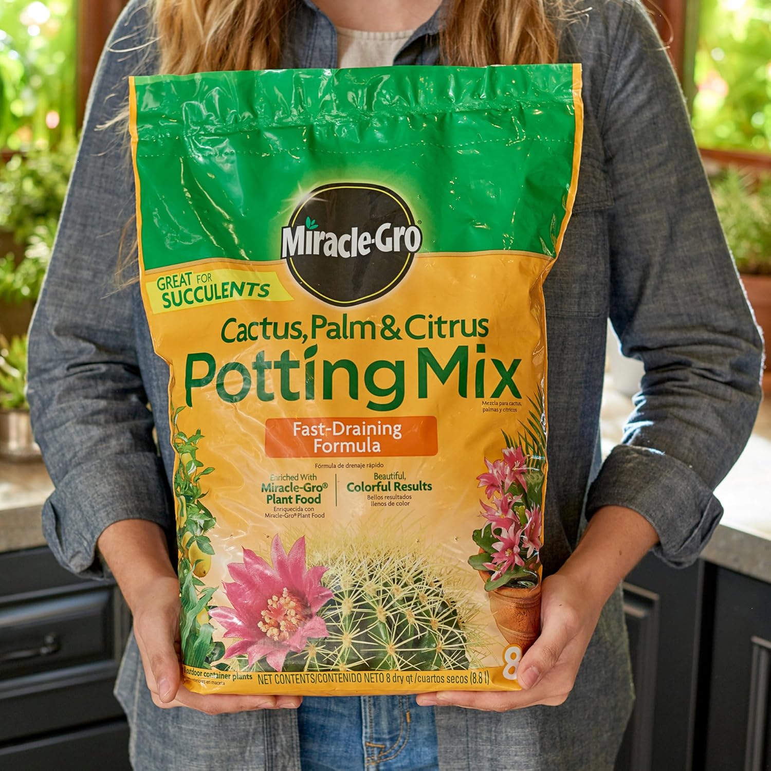 Miracle-Gro Cactus, Palm and Citrus Potting Mix, For Indoor or Outdoor Container Plants, Great for Succulents, 8 qt., 3-Pack