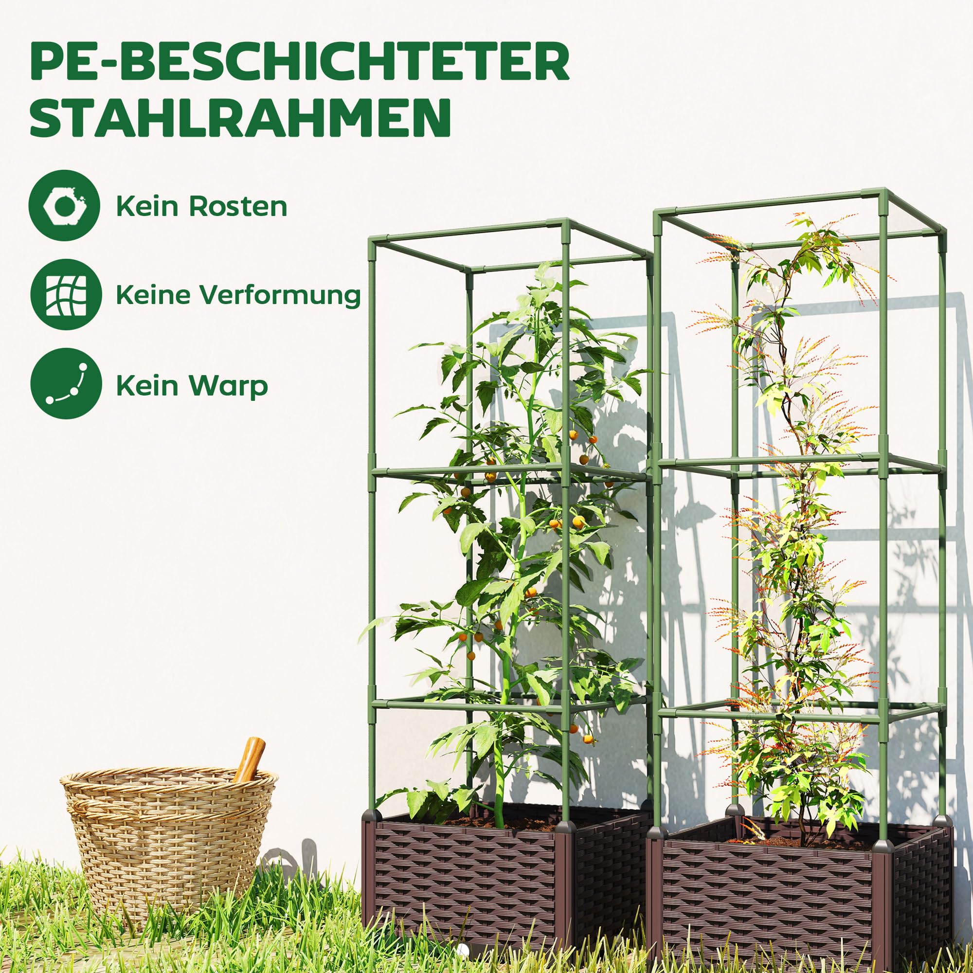 Outsunny Hochbeet mit Rankgitter Pflanzkasten 3er Set 40 x 40 x 125 cm