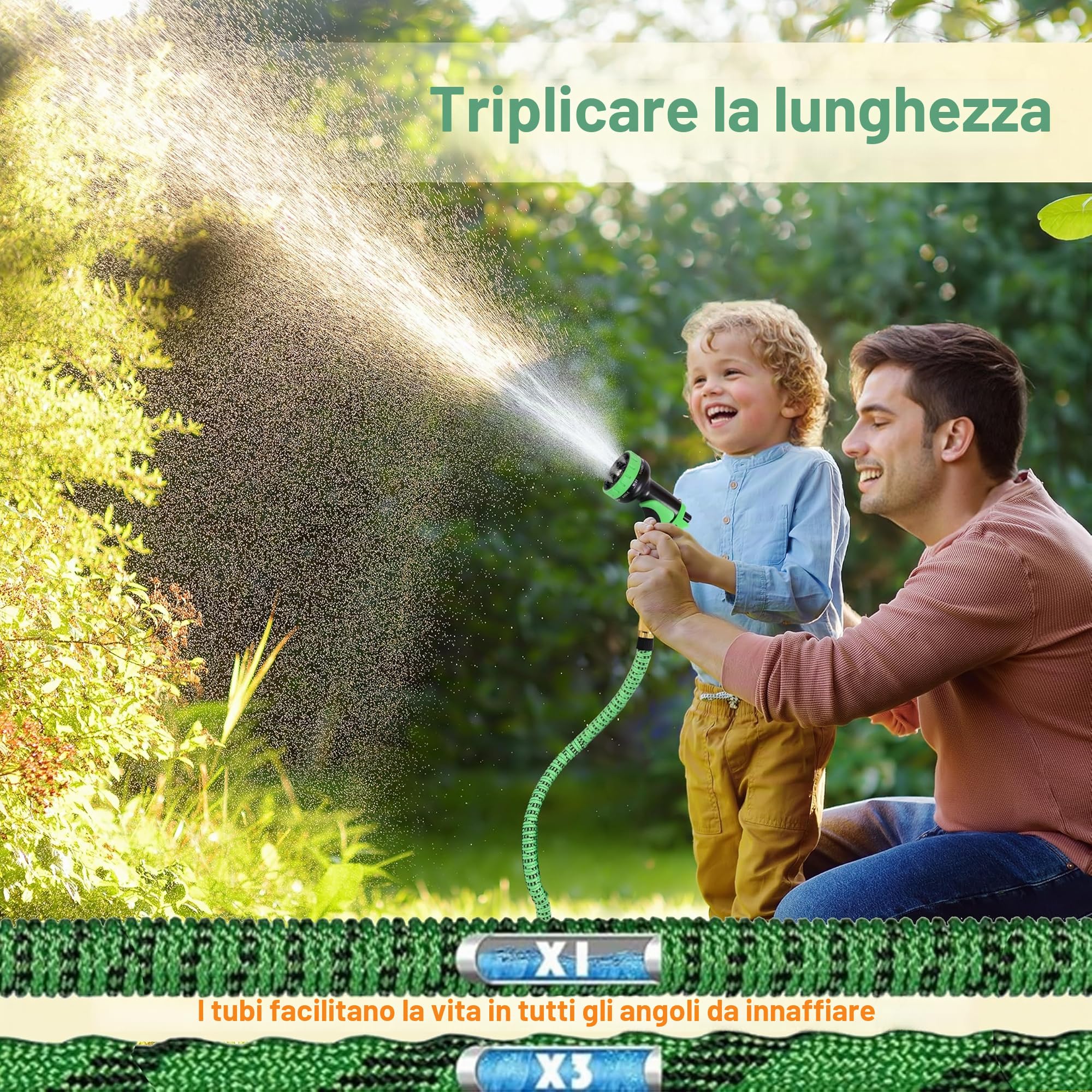 Tubo da Giardino Estensibile Tubo da Giardino 100FT/30m, Tubo per Irrigazione con Ugello a 10 Funzioni,Tubo Irrigazione con Raccordi in Ottone da 3/4" Per Lavaggio Auto, Giardino, Prato (100FT/30m)