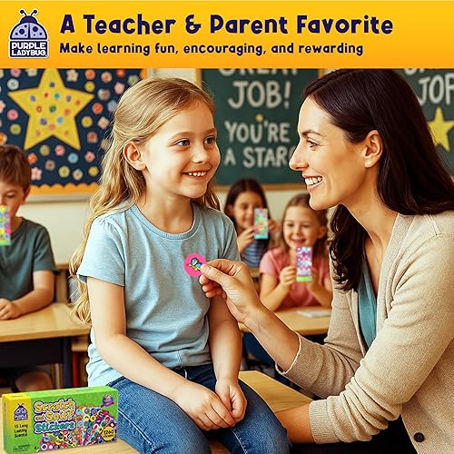 Miniatura 3 de 45 hoja cero y pegatinas con fragancia para niños(as) y maestros(as) Paquete megavariedado, paquete de Purple Ladybug Novelty, con 15 diferentes