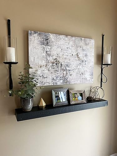 Vista 14 de joelsantiques - Estante rústico y contemporáneo con soportes, pino macizo, hecho a mano en Estados Unidos, 2 pulgadas de grosor x 8 pulgadas de Gris