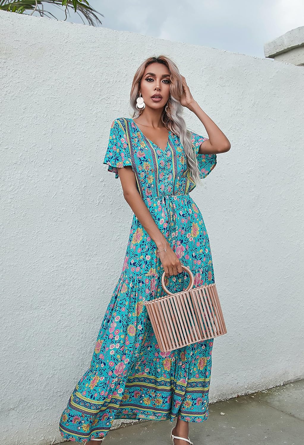 R.Vivimos Womens Summer Floral Print Cotton Short Sleeve Flowy Dress - Image 4