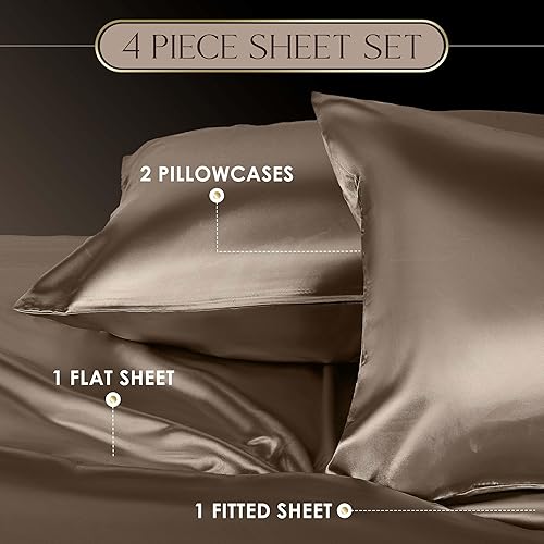 Miniatura 3 de Martex Juego de sábanas de 4 piezas tamaño King de lujo de calidad hotelera Elegance - Satén champagne, sedoso y suave, excelente para el cabello y
