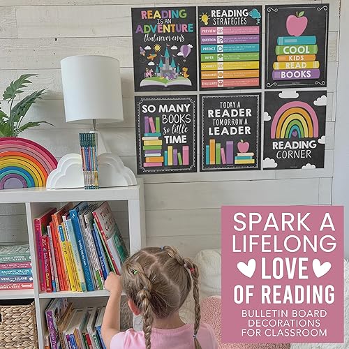 Miniatura 5 de Hadley Designs Carteles de lectura motivacionales para aula primaria 6 estrategias de lectura carteles para decoración de biblioteca de aula,