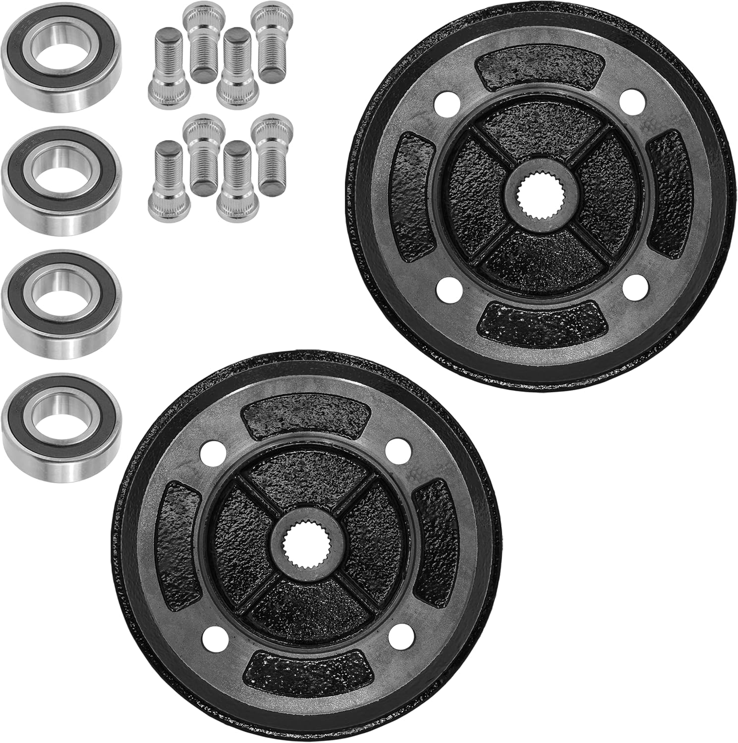 Caltric 2 Rear Brake Drum with Bearing Bolt Compatible with Kawasaki Mule 2510 Kaf620 A 4X4 1994-2000