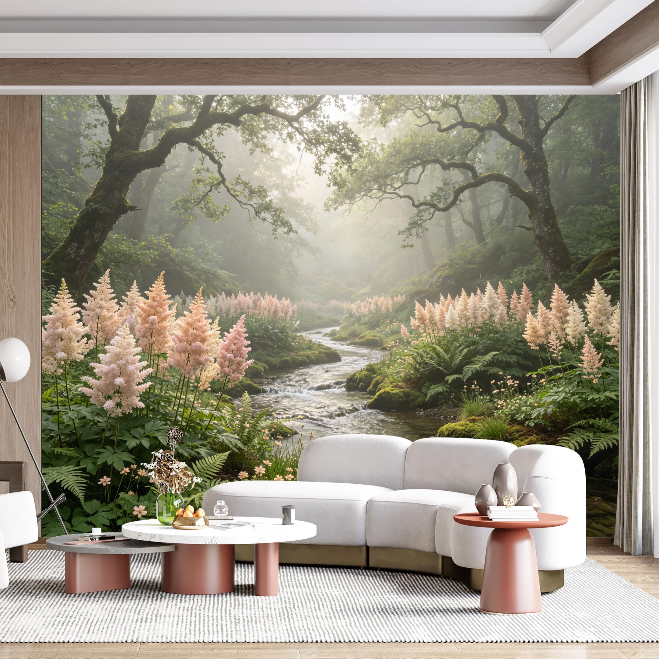 Custom Size Wall Mural Misty Forest River Botanical Floral Landscape SelfAdhesive Wall Fabric Removable for Home Office Decor
