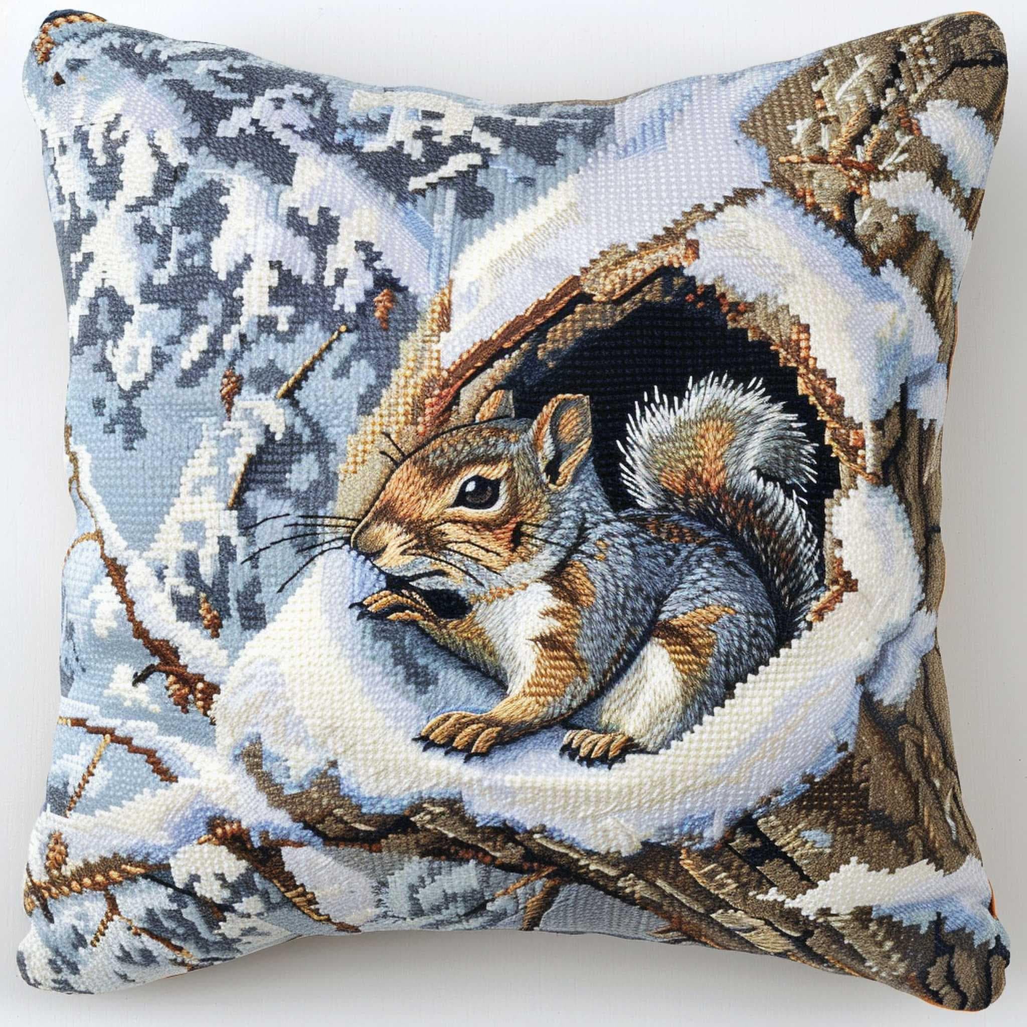 WallustrioaW Latch Hook Cushion Kits 17x17in,Animal Squirrel