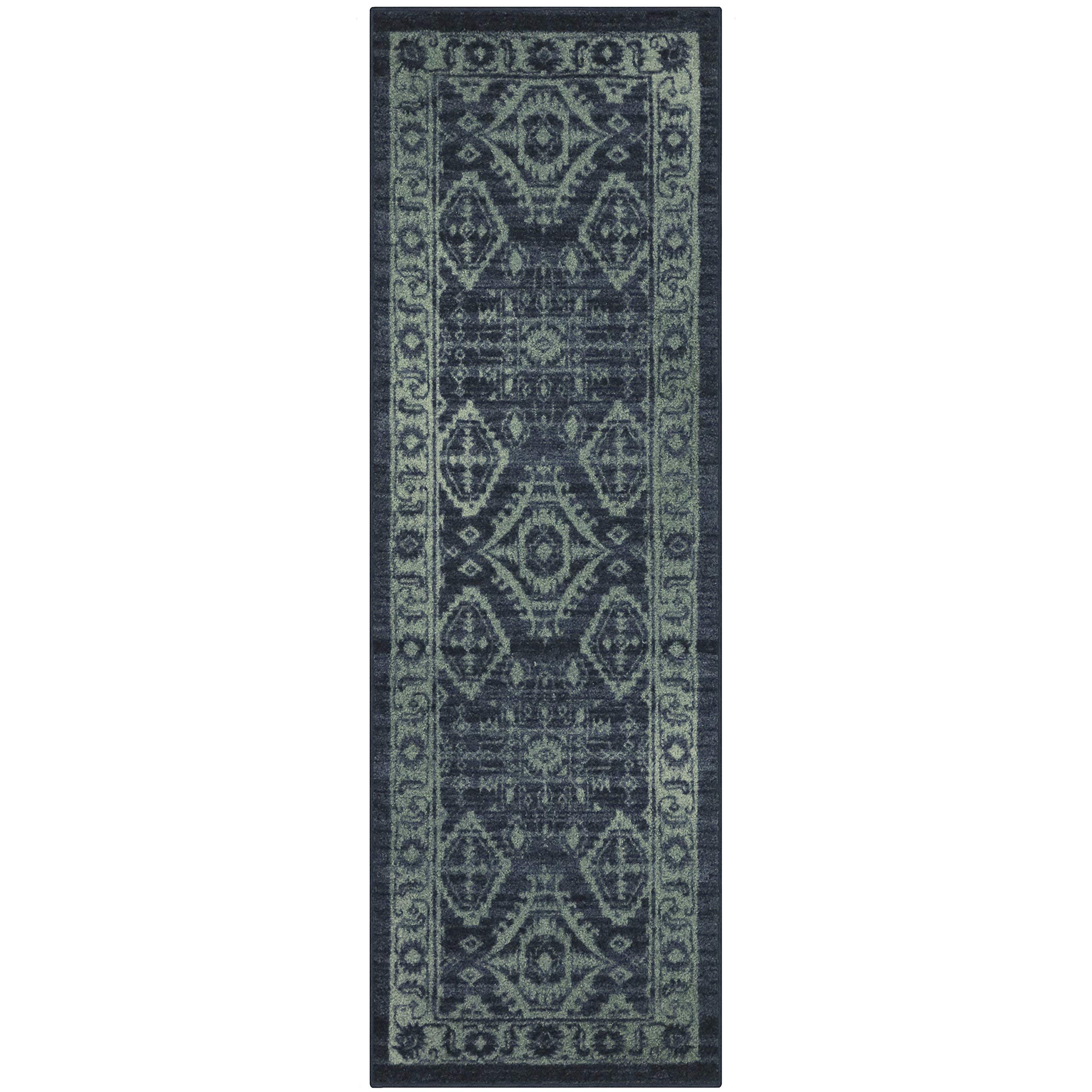 Maples Rugs Georgina Traditional Runner Rug Non Slip Hallway Entry Carpet [Made in USA], 1'8" x 5", Navy Blue/Green