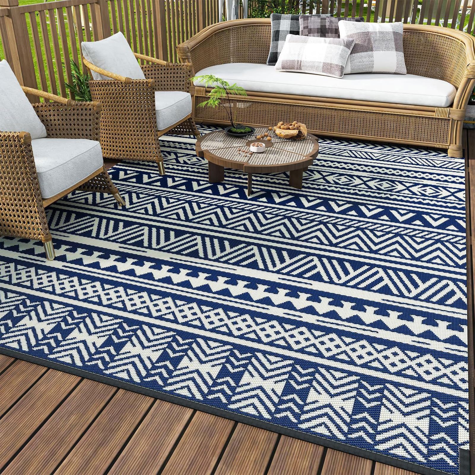GAOXIAO Outdoor Rug Waterproof and Sunproof, Indoor Outdoor Patio Rugs, Non Slip Outdoor Carpet with Silicone Particles Bottom, Washable Outdoor Rug for Patio Yard Garden Blue 80 * 200cm