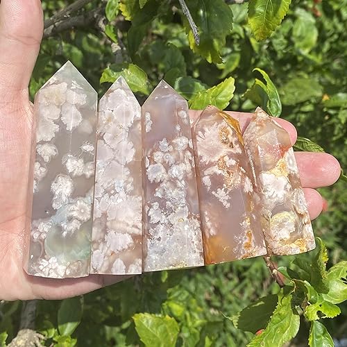 Miniatura 2 de Flor de ágata de 2.5 a 3 pulgadas, torre de ágata de cerezo, cristales curativos de cuarzo obelisco mineral, piedra de chakra reiki para meditación