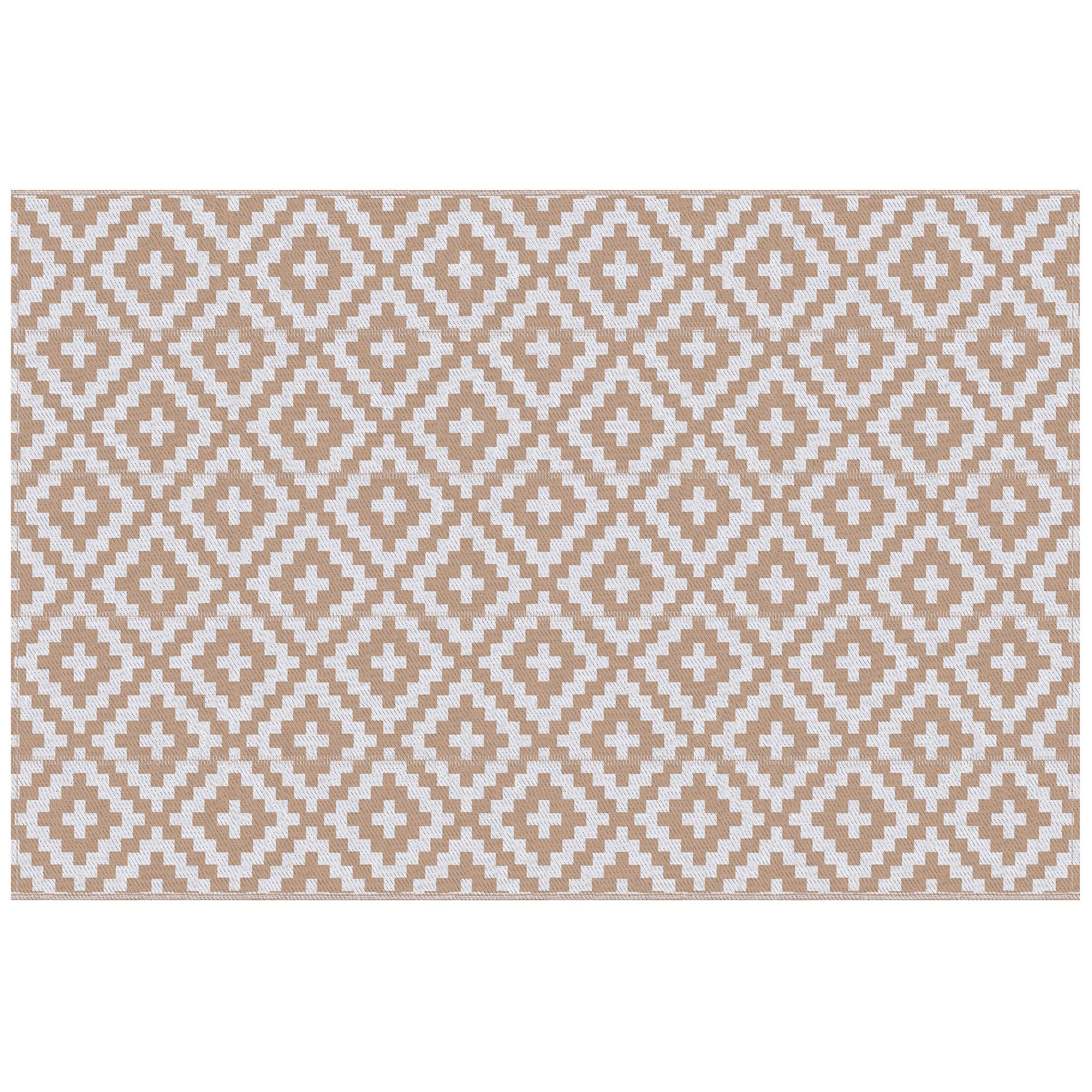 Outsunny Tapis extérieur Style Graphique - Tapis réversible 2 Motifs - dim. 2,74L x 1,82l m - PP Haute densité 310 g/m² Blanc Beige