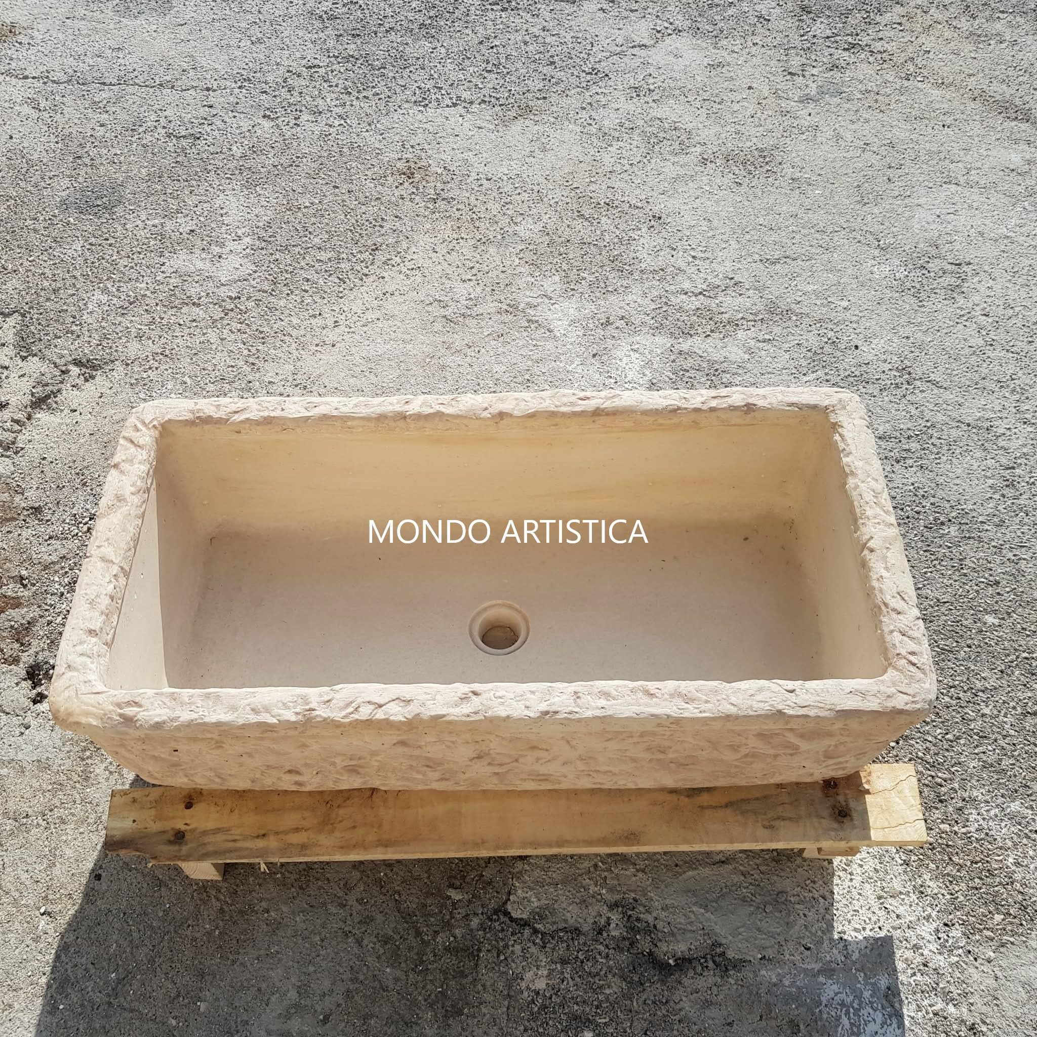 Lavello Lavandino In Cemento, Lavabo Da Esterno Antigelo, Fontana, Vasca Unica L 80X40 H 22 Cm Sfumato Rosa Antico