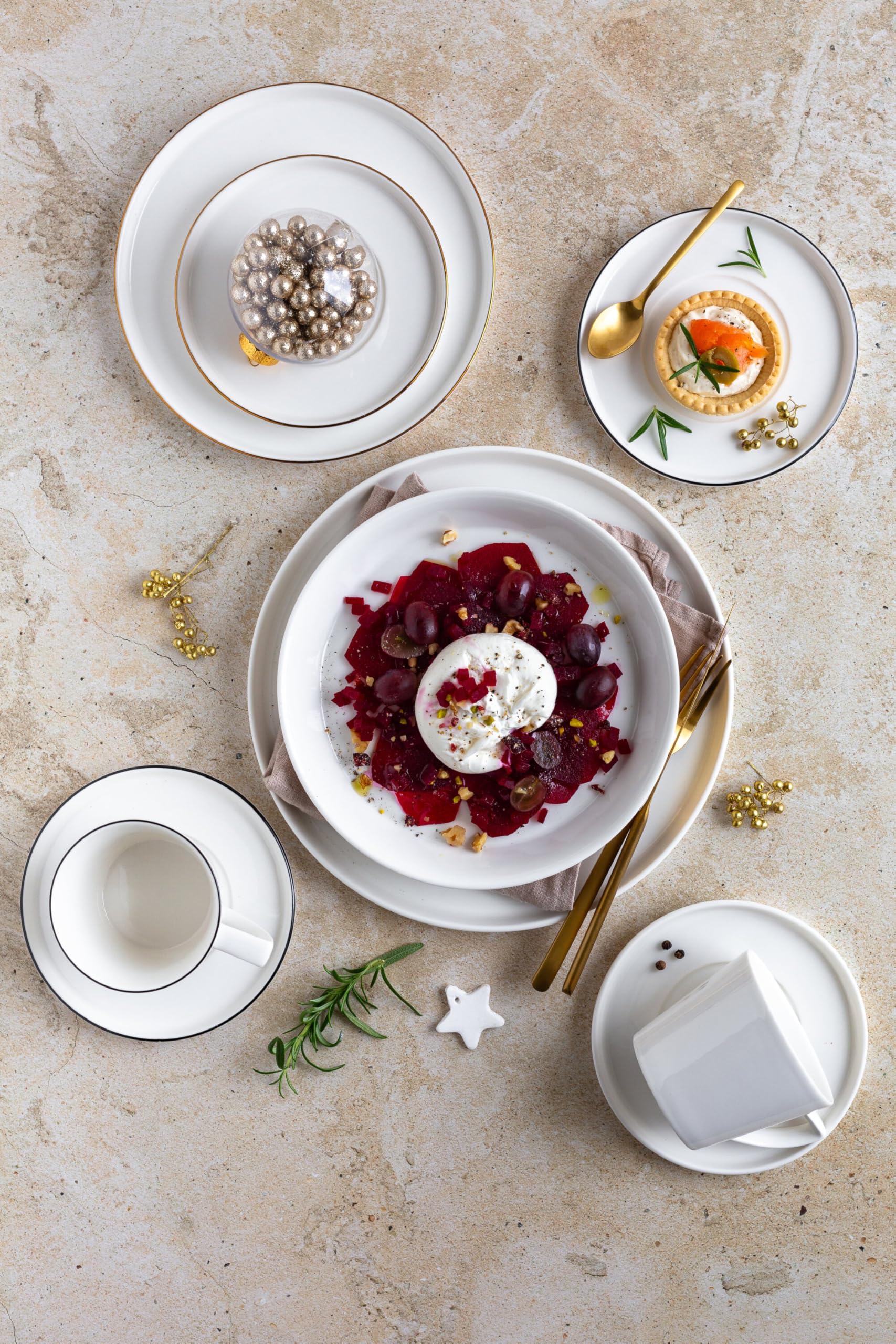 MÄSER, Série Sita, lot d'assiettes pour 6 personnes, vaisselle en porcelaine blanche, simple, élégante, en porcelaine, blanc