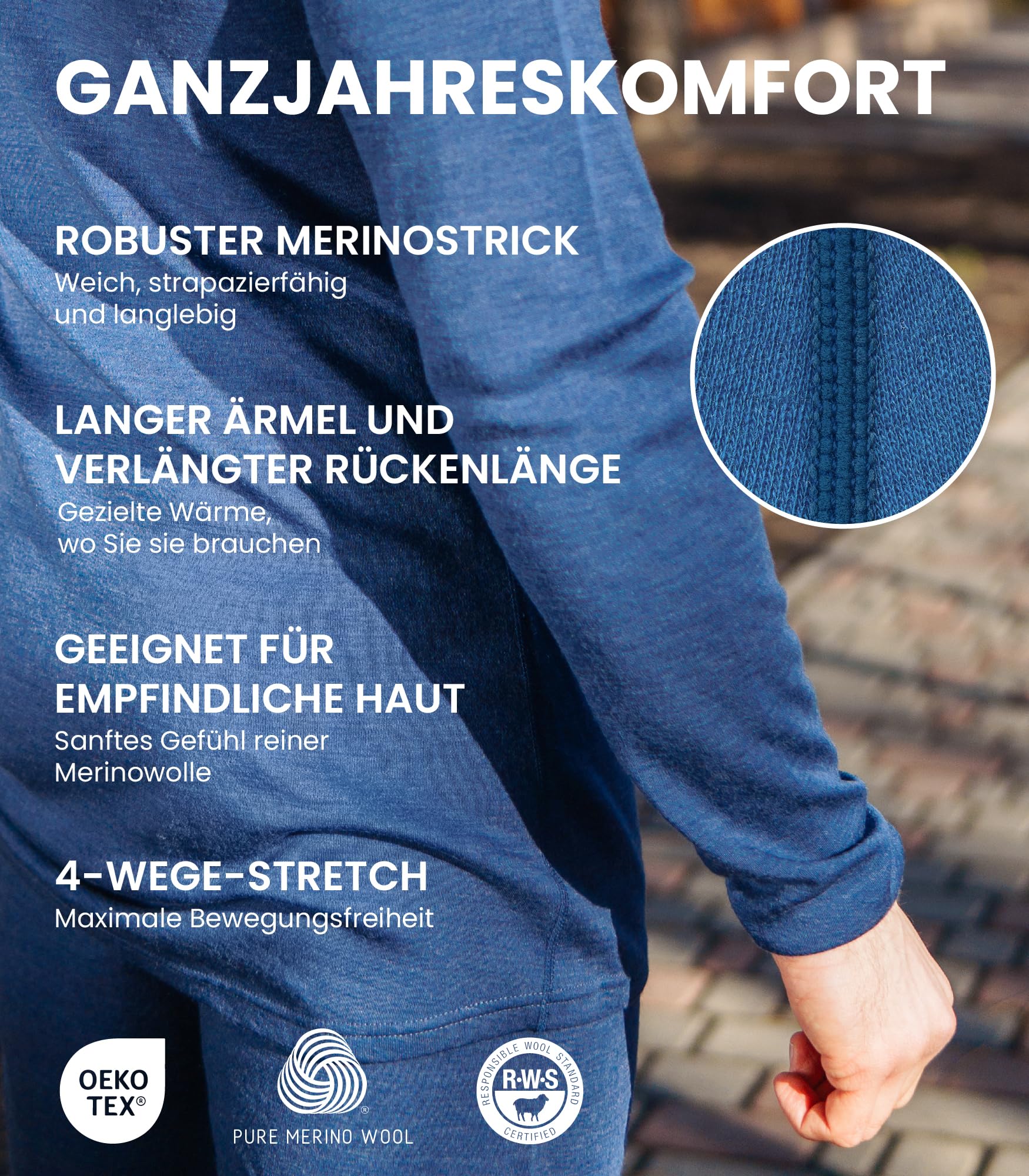 Merino.tech 100% Merino Unterwäsche Herren Set - Leicht, Mittelgewicht, Thermounterwäsche Merinowolle, Langarm Shirt und Hose + Wandersocken aus Merinowolle