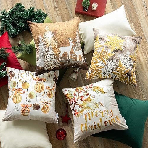 Miniatura 2 de Ashler - Juego de 4 fundas de almohada decorativas de 18 x 18 pulgadas con diseño de copos de nieve azul, reno para vacaciones