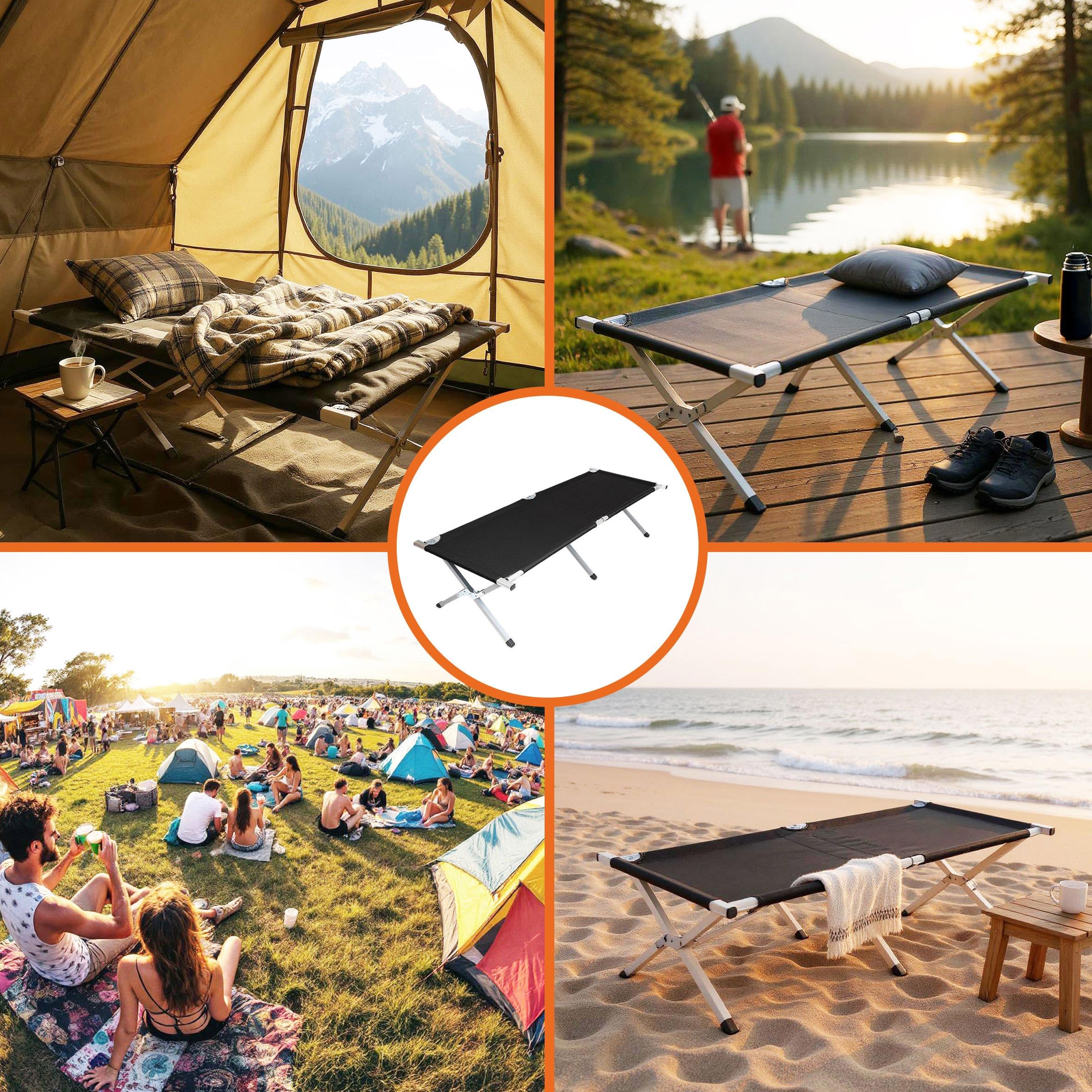 Spetebo XXL Campingbett Klappbar, Schwarz, 190 x 70 cm | Mit Tragetasche, Belastbarkeit bis 120 kg, Für Camping Festival Angeln Wandern