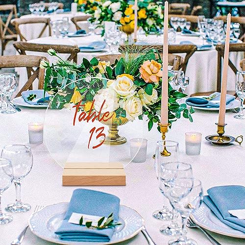 Miniatura 7 de Tarjetero de lugar natural de 10 piezas con placa de acrílico redonda titular de la tarjeta de madera para mesa de boda número lugar titular de la