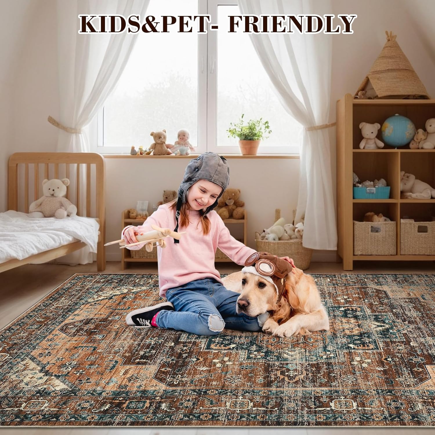 GarveeHome Hallway Rug 2x6 Machine Washable Runner Rug with Non-Slip Backing, Vintage Printed Area Rugs, Stain-Resistant Distressed Accent Carpet for Laundry, Bedroom, Entryway, Brown