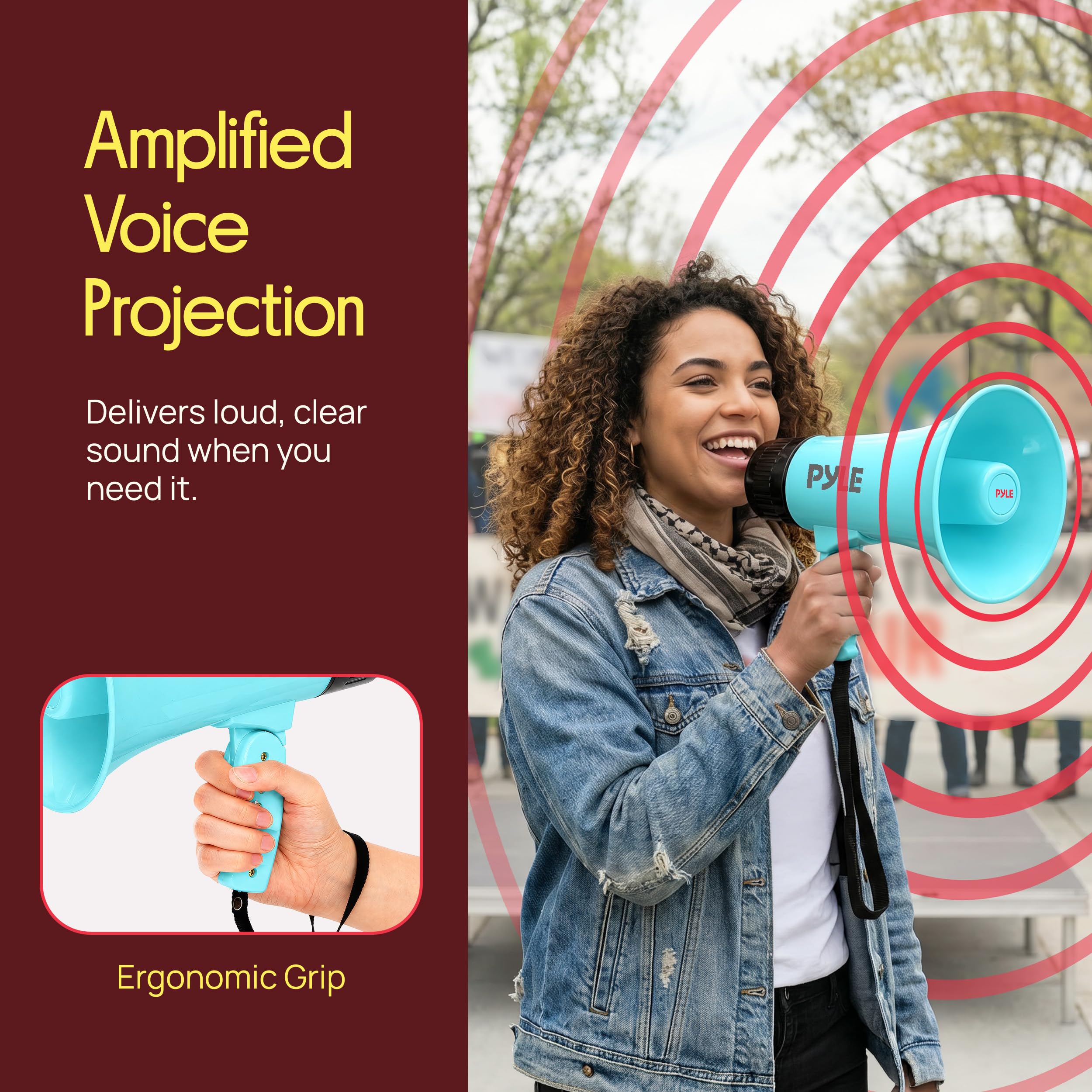 Pyle Megaphone Haut-Parleur 30 W | Mégaphone Bullhorn Rechargeable avec bandoulière, sirène, Bluetooth et changeur de Voix | Portée de 914 m | Enregistrement et Lecture | Design résistant aux