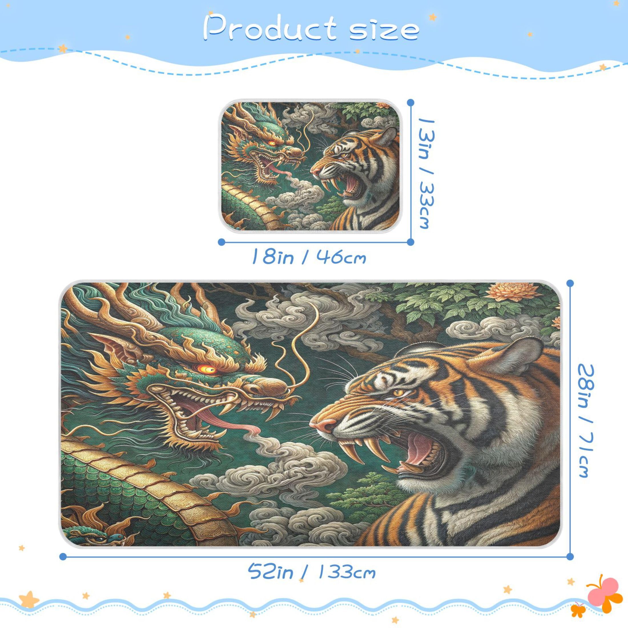 Takiito Dragon Tiger Baby Cooling Mattress Pad, Soft & Breathable Cooling Mat Keep Baby Cool in Summer 28x52 in, Nursery Essential