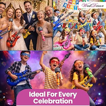 WedDecor Inflatable Guitar Party Props Set of 15pcs, Microphone Radio Goggles Balloons Fun Musical Instruments Accessories For Birthday Party Supplies Favors Photo Booth Props