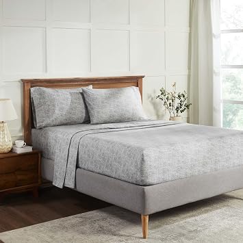 Superior Melange Flannel Cotton Sheet Set, Ultra-Soft Textured Sheets, Modern, Farmhouse Bedding, Basics, Includes; Flat Sheet, Elastic Deep Pocket Fitted Sheet, Pillowcases, Queen, Charcoal