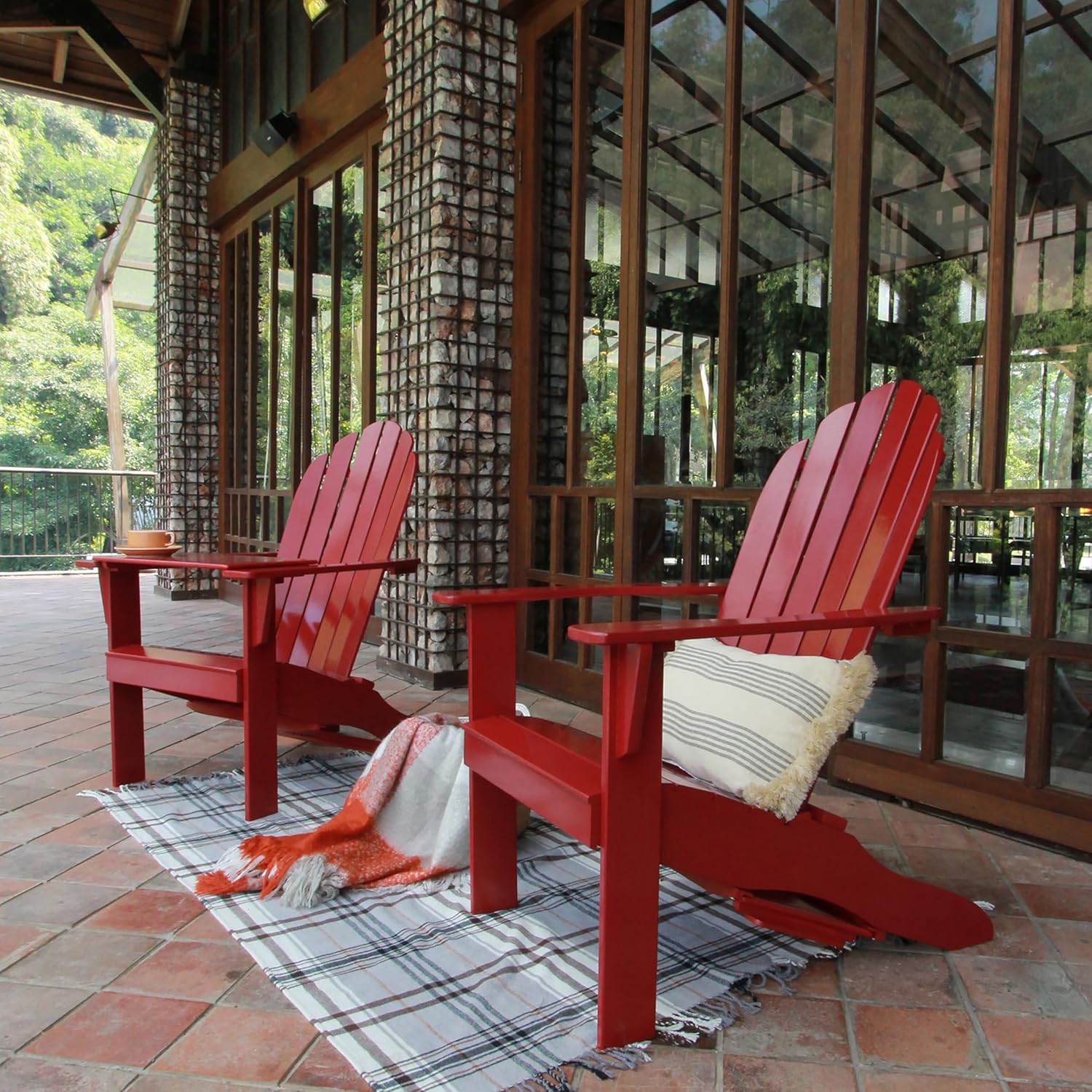 Cambridge Casual Solid Wood Magnolia Adirondack Chair Set of 2 with Tray Table, Red