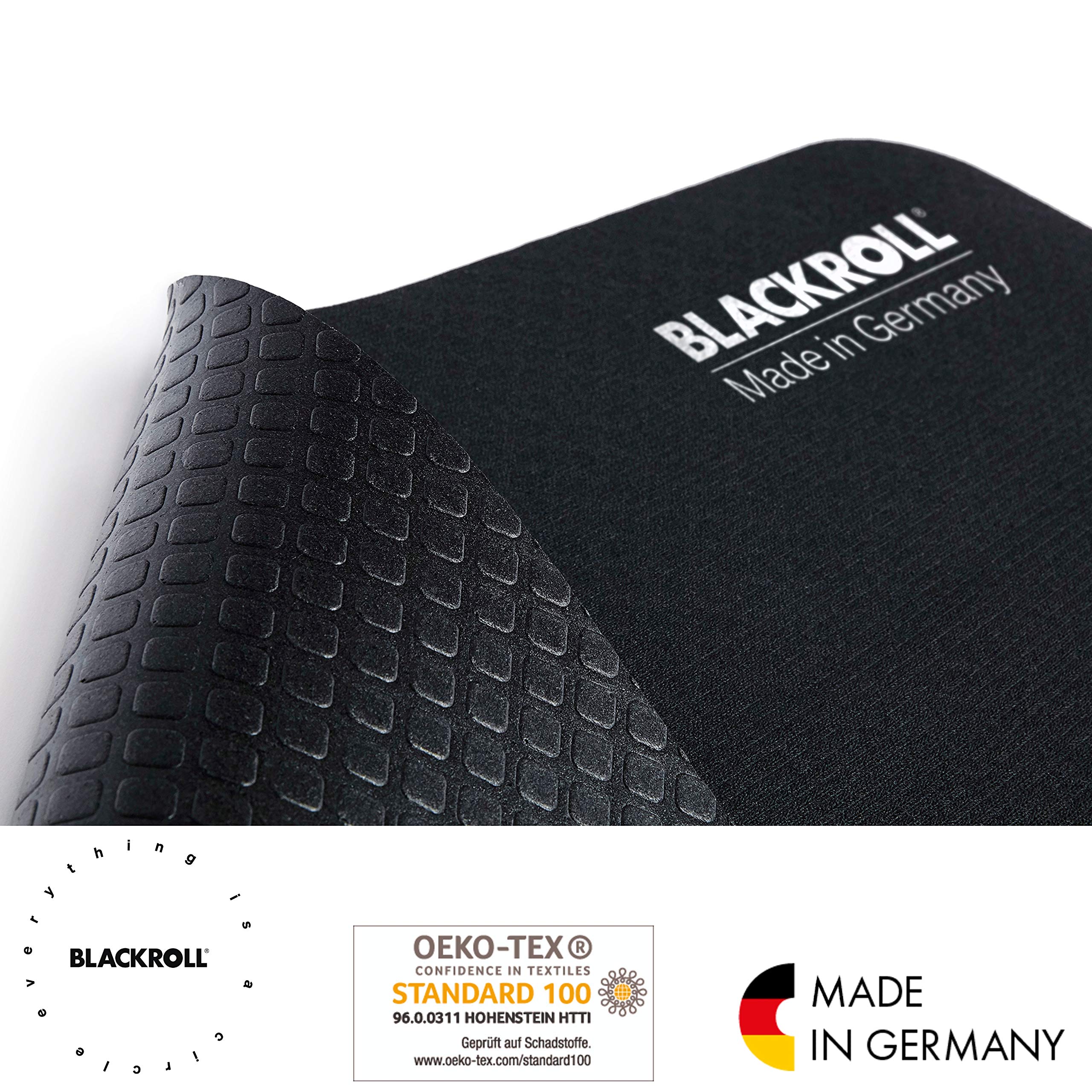 BLACKROLL® MAT (65 x 185 cm), rutschfeste Fitnessmatte für gelenkschonendes Training, Sportmatte mit strukturierter Oberfläche, gedämpfte Gymnastikmatte für Yoga & Pilates, Made in Germany, Schwarz