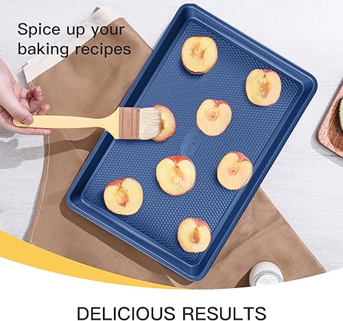 Miniatura 8 de HONGBAKE Juego de bandejas para hornear, bandejas de galletas para horno, sartenes antiadherentes de medio cuarto  gelatina con patrón de textura de