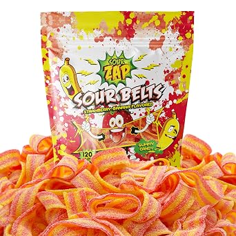 Sour Belts, Sour Gummy Candy, 8 Oz Bag | Strawberry-Banana Flavor, Dye Free Candy, Movie Night Snack