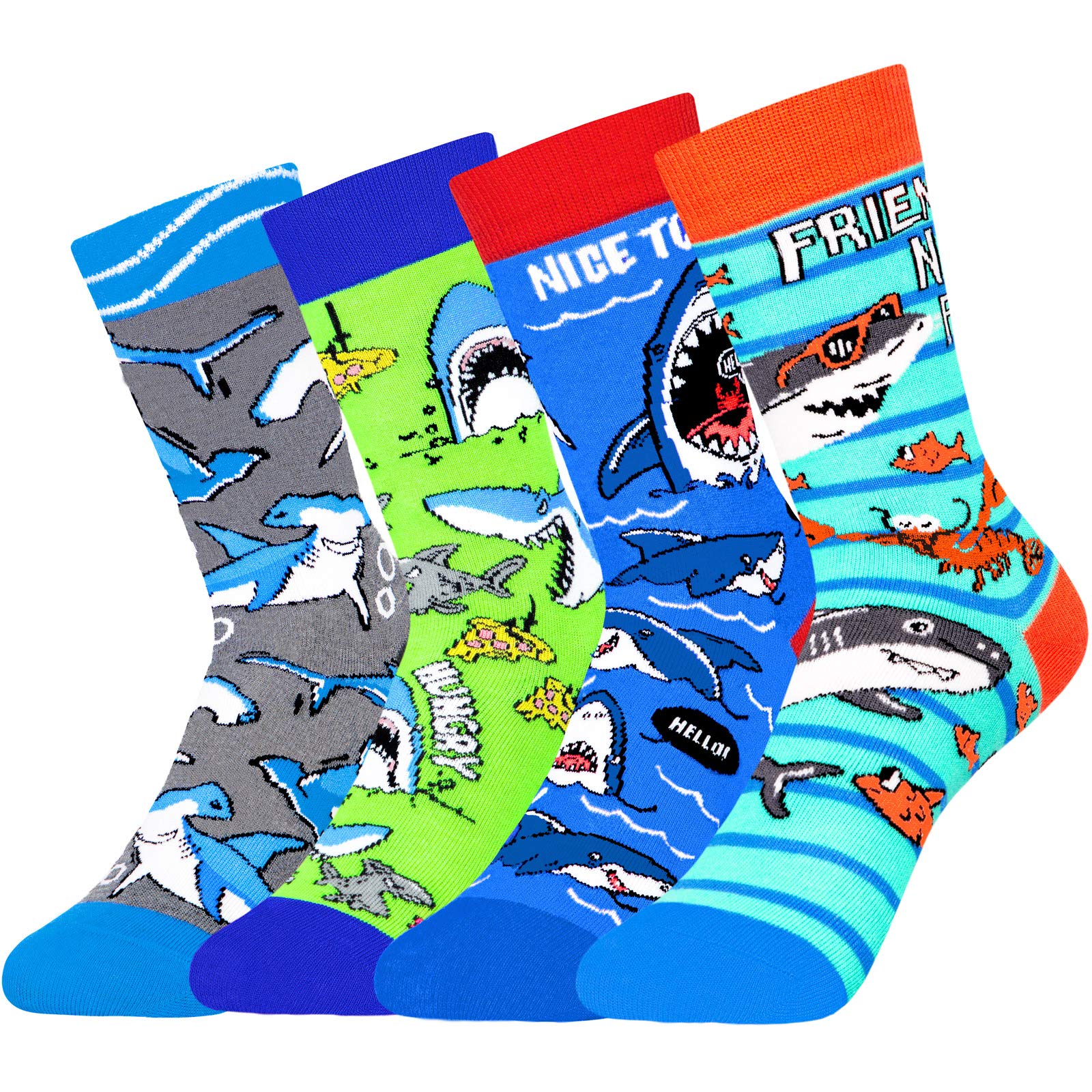 4 Pack Kids Boys Novelty Socks Funny Cute Animal Food Alien Colorful Crew Socks