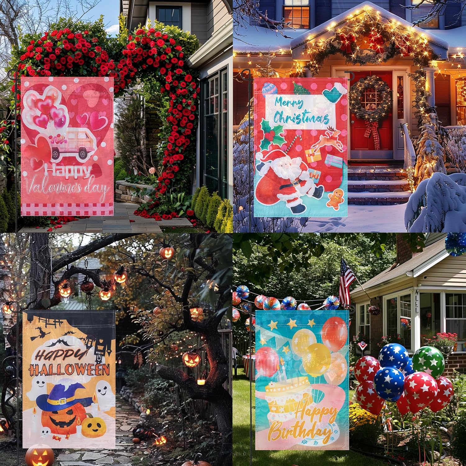 Foxany 12 Pack One-Sided Seasonal Garden Flags, 12 x 18 Inch Yard Flags, Small Garden Flags for Outside, Fall Winter Halloween Christmas Outdoor Flags, Holiday Flags for All Seasons - Image 7