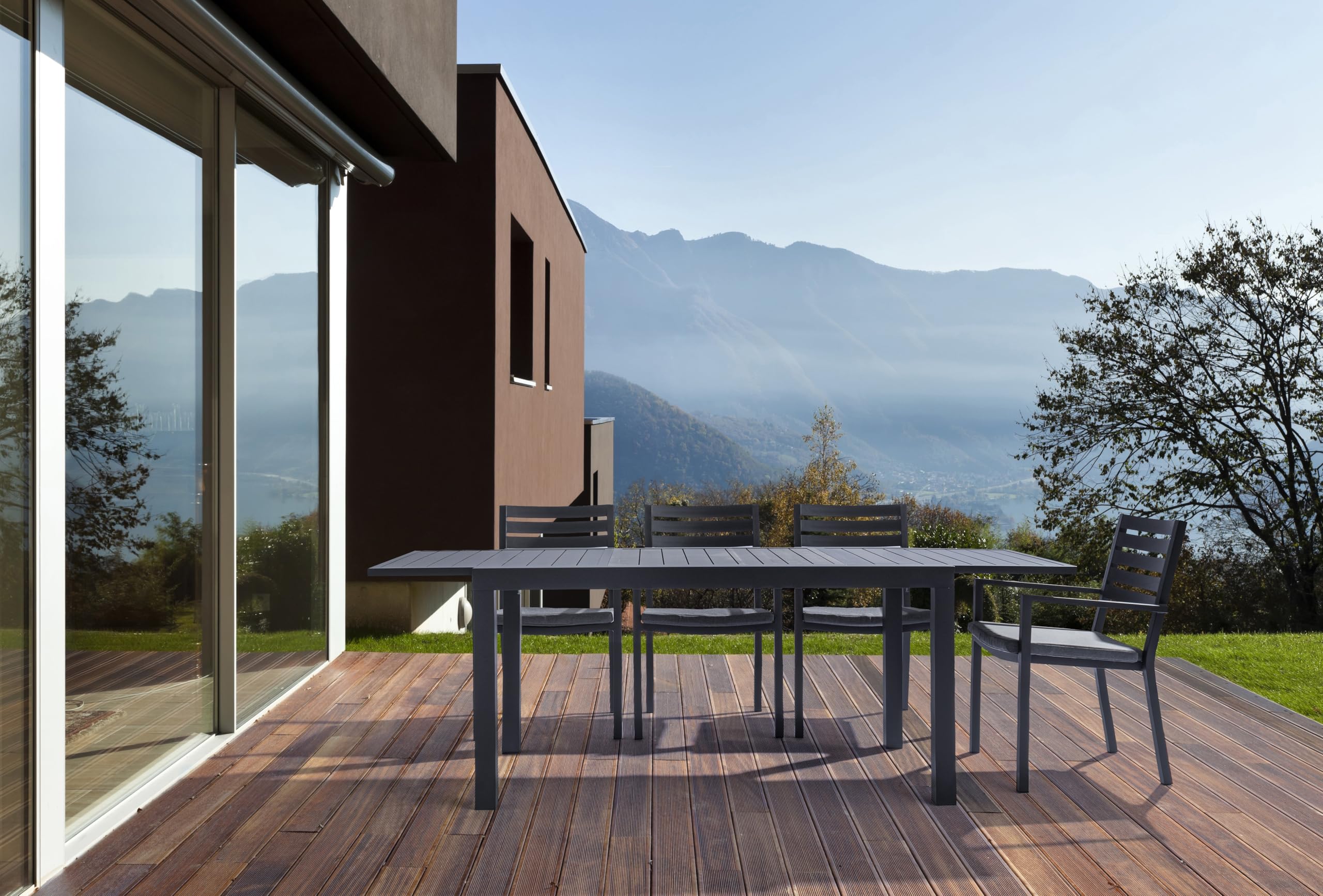 Decor Space Tavolo allungabile Fuerteventura in alluminio Taupè dogato da esterno per giardino (Tavolo/160-240 x 90 cm)