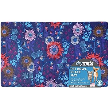 Drymate Pet Bowl Placemat, Dog & Cat Food Feeding Mat - Absorbent Fabric, Waterproof Backing, Slip-Resistant - Machine Washable/Durable (USA Made) (12? x 20?) (Reef Blue 1)