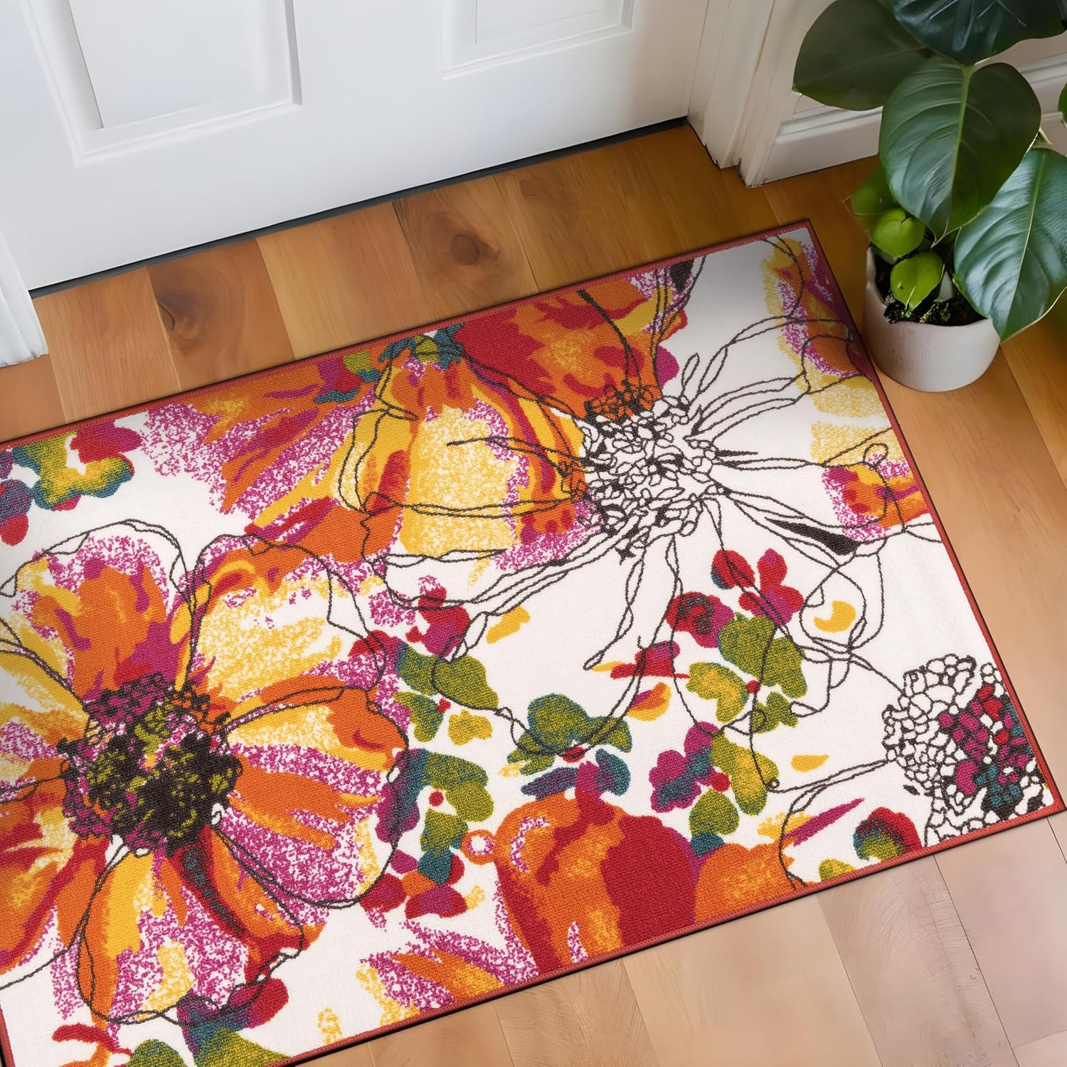 Rugshop Modern Bright Flowers Non-Slip (Non-Skid) for Entryway,Doormat,Kitchen,Foyer Area Rug 2'7" x 4' Multi